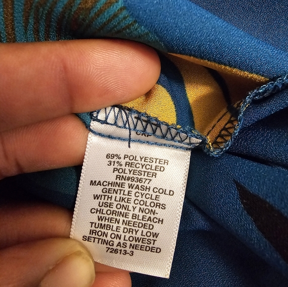 Liz Claiborne Dark Teal Gold Floral Sleeveless Button-Up Blouse Size Large - Picture 5 of 6